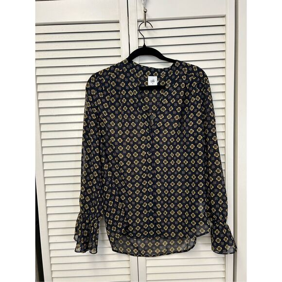 Anthropologie CAbi Mosaic Blouse Blue Yellow Top #3773 Size Medium, MSRP $89 - Picture 9 of 13